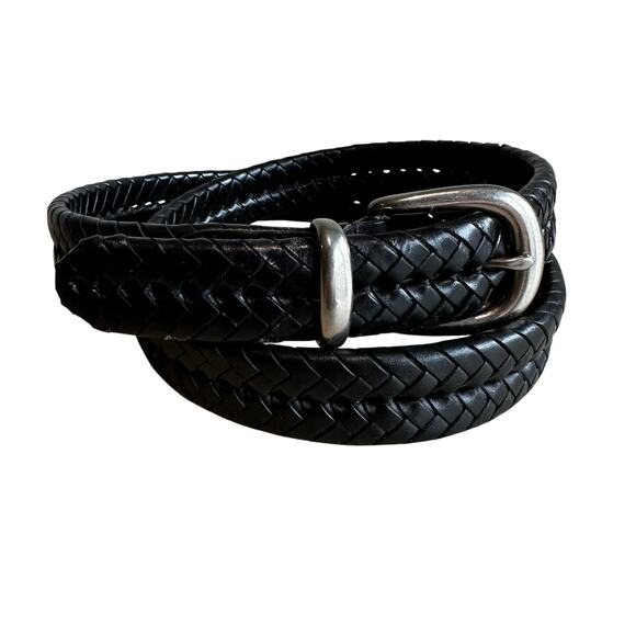 Coach Men's Braided Leather Black Silver Belt 42